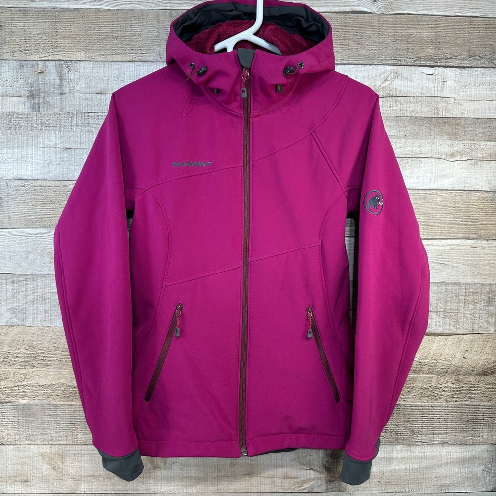 Mammut Womens XS Softshell Hooded Jacket Fleece Lined Magenta Pink Full Zip
